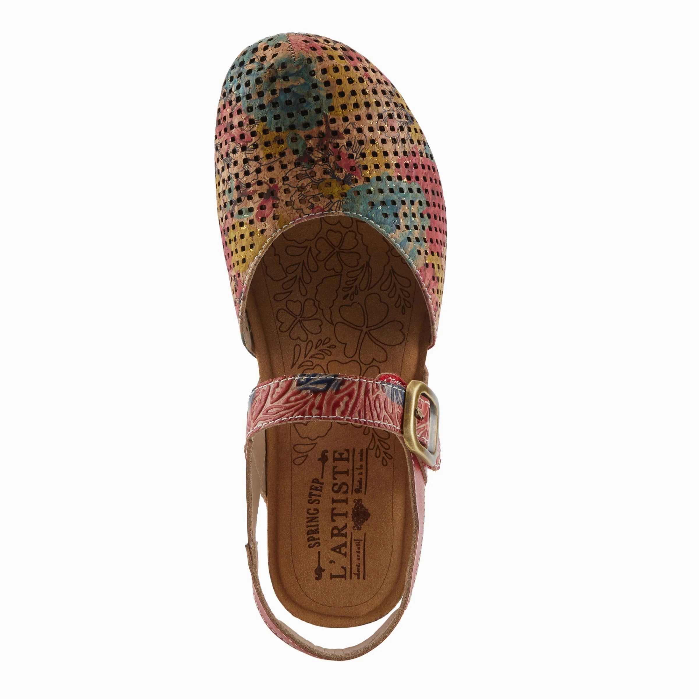 L'artiste by Spring Step Women's Koraline Hand Painted Clog - Red Multi Cliff Jog Vine Step
