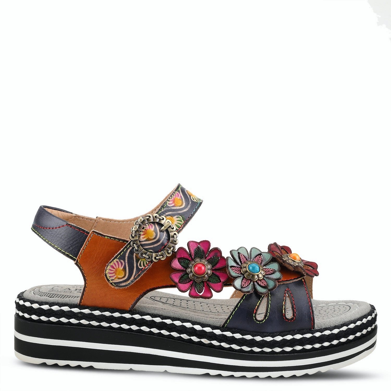 L'Artiste by Spring Step Women's Laga Hand Painted Sandals - Navy Multi Impact Diffusion Classic Flip-flops