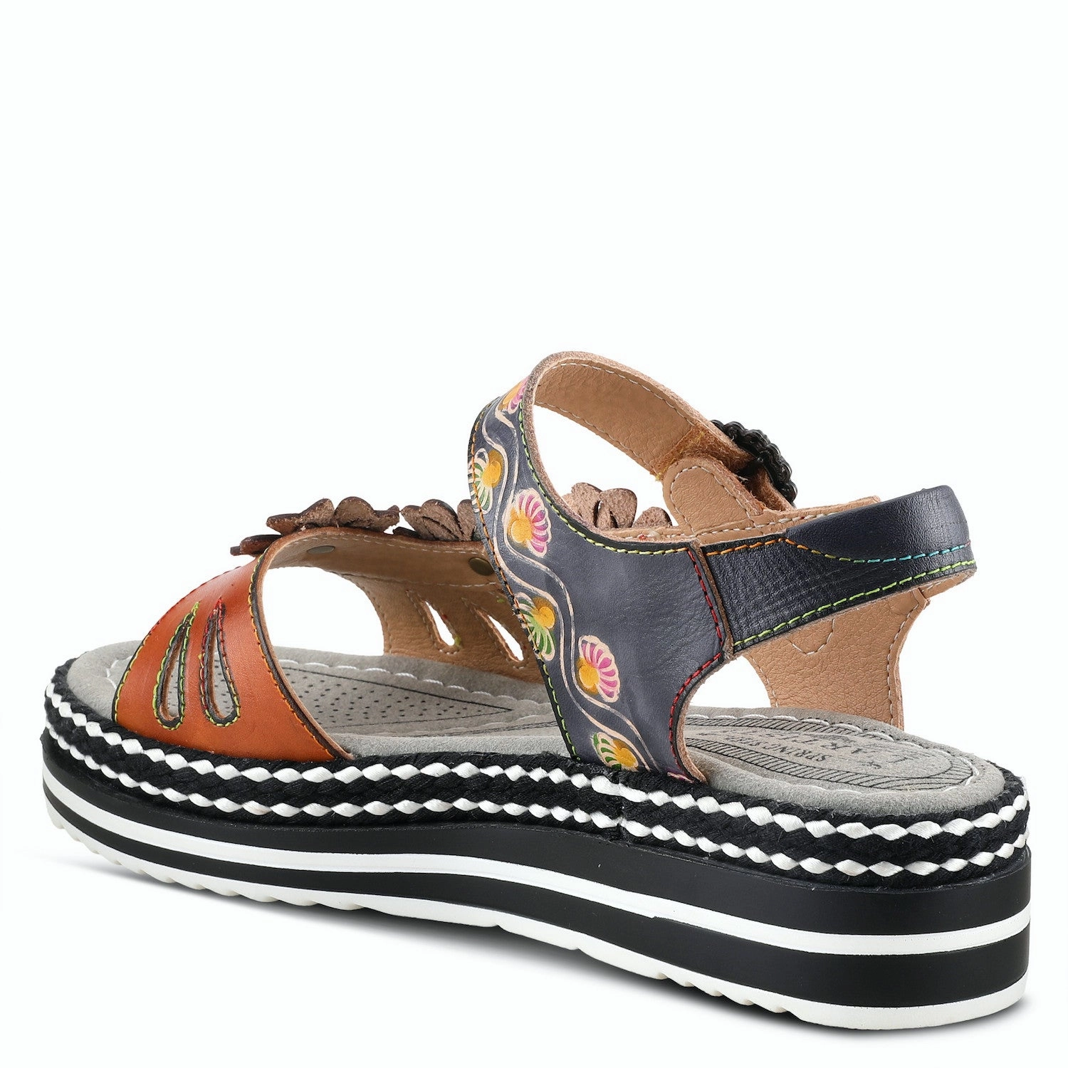 Toe Post Design Dual Density L'Artiste by Spring Step Women's Laga Hand Painted Sandals - Navy Multi