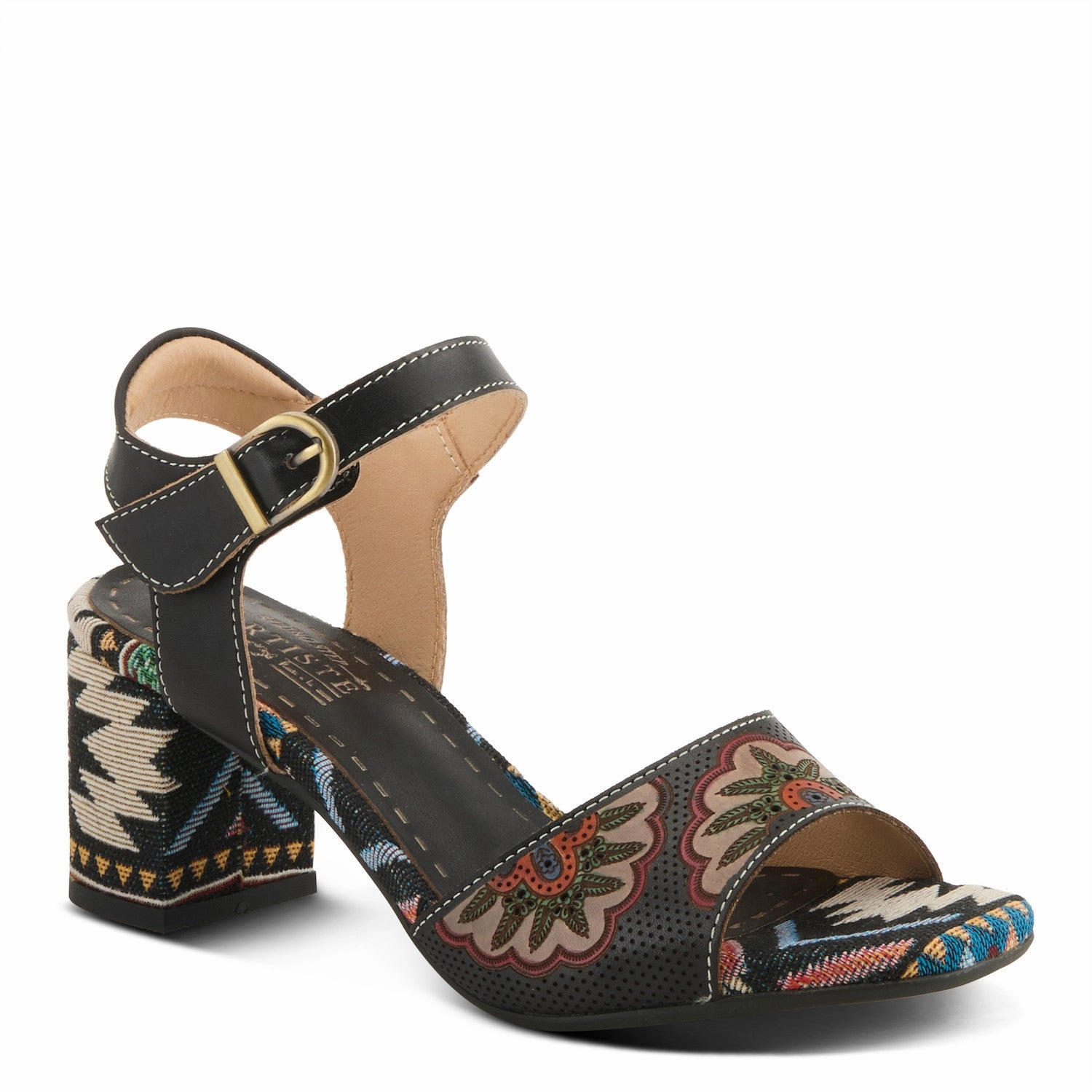 L'Artiste by Spring Step Women's Sassy Class Heeled Sandal - Black Multi Outdoor Essential Sidewalk Ready