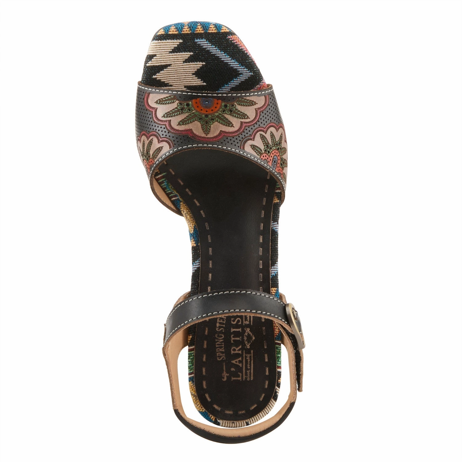 L'Artiste by Spring Step Women's Sassy Class Heeled Sandal - Black Multi Platform Sole