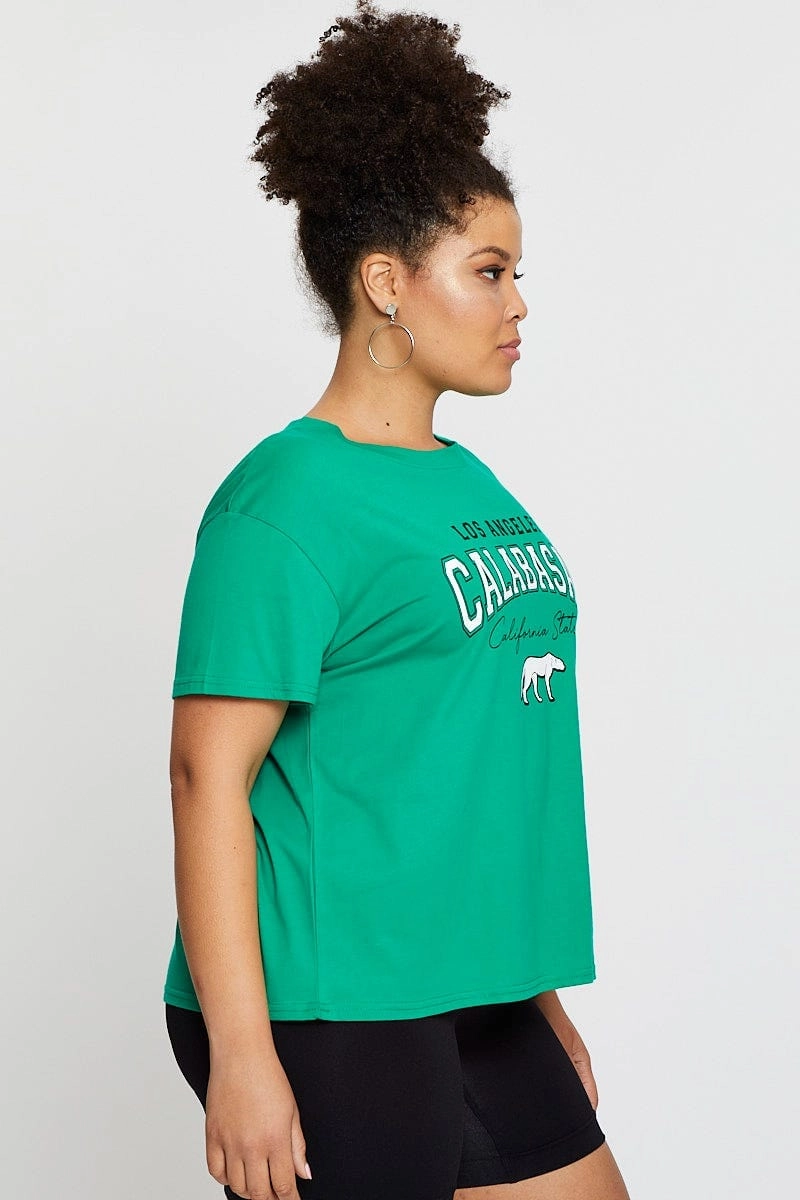 Green Graphic T-shirt Calabasas Short Sleeve Cotton Casual Elegance
