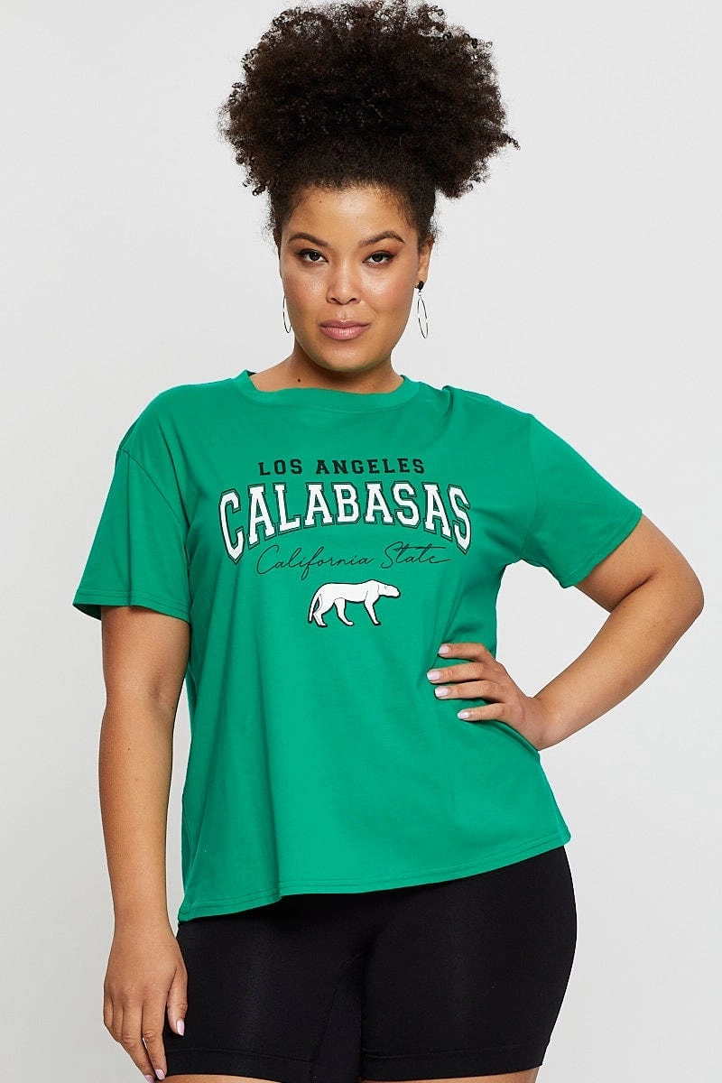 Smart Layer Green Graphic T-shirt Calabasas Short Sleeve Cotton