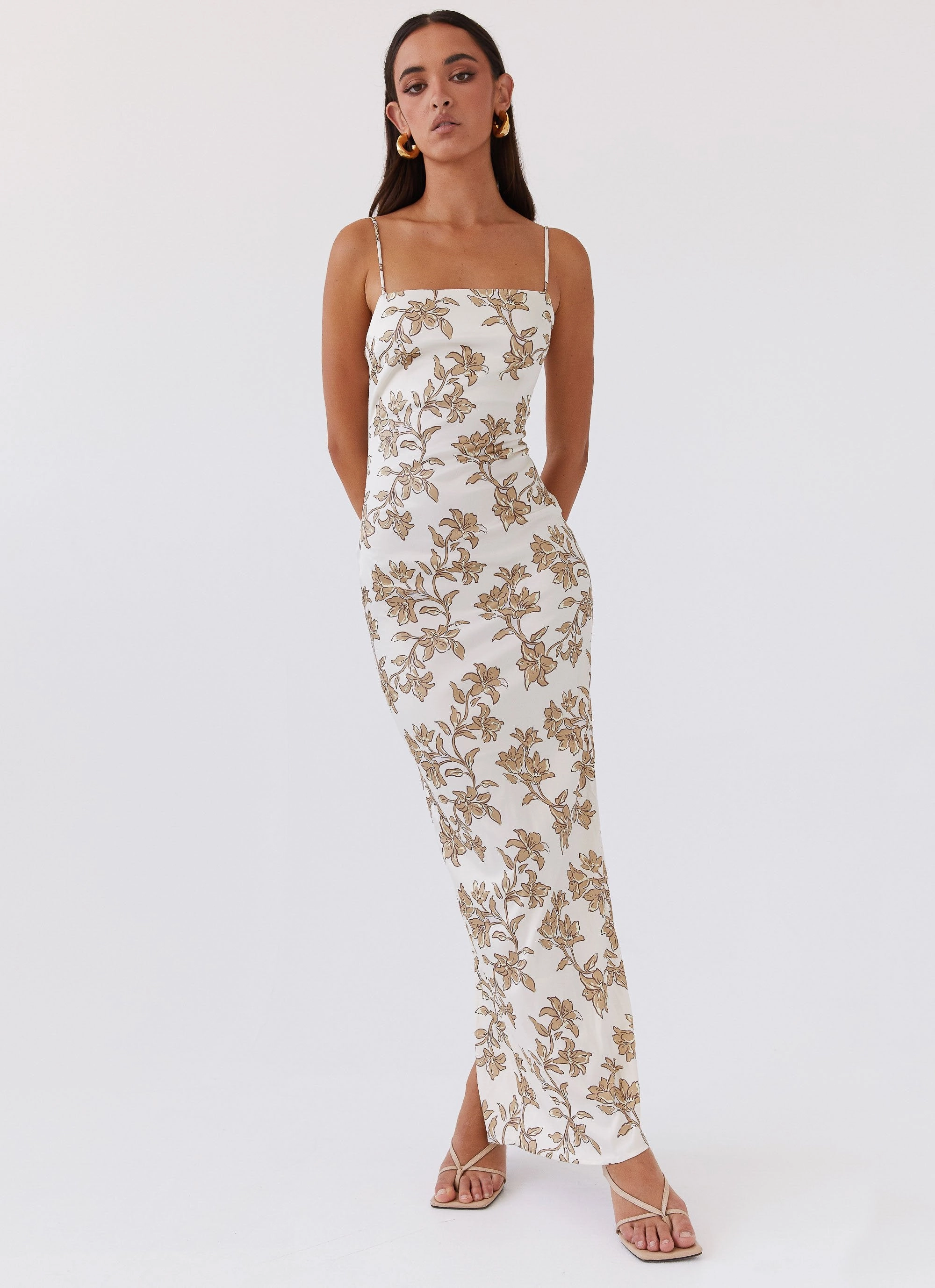 soft fit Lara Satin Maxi Dress - Hazel Bloom