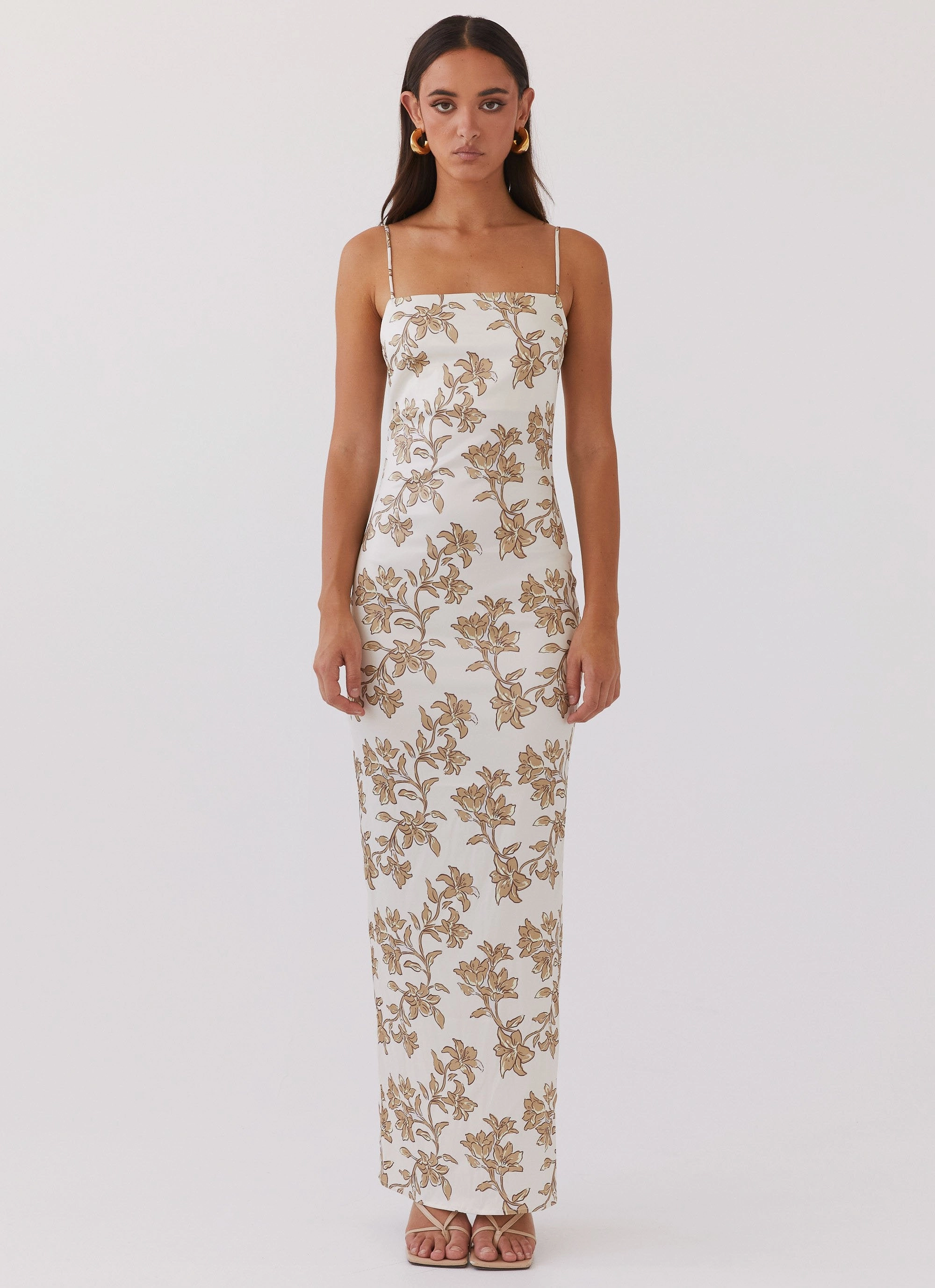 Lara Satin Maxi Dress - Hazel Bloom Versatile Layers Playful-Detail