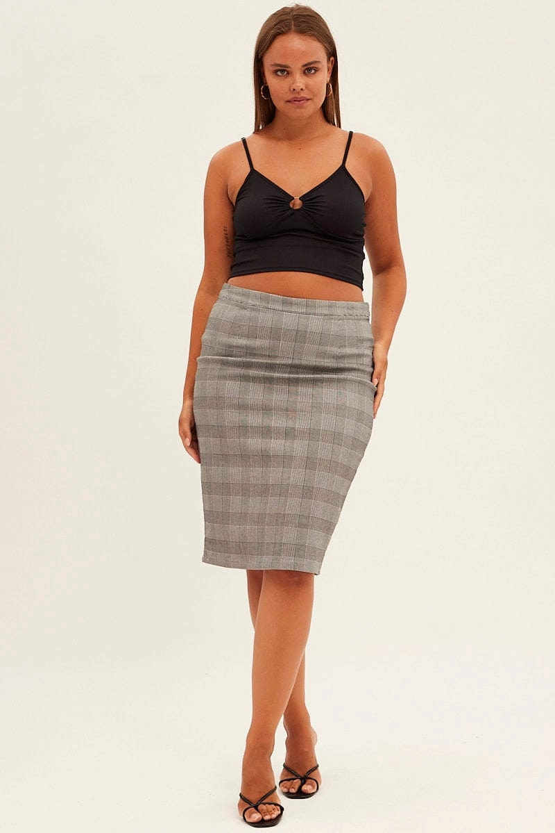 Resort Vacation Grey Check Workwear Skirt High Rise Bodycon