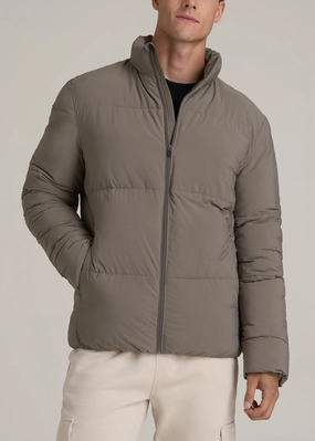 Stand Collar Puffer Coat Jacket for Tall Men in Portobello ReflectiveDetails Crisp Look