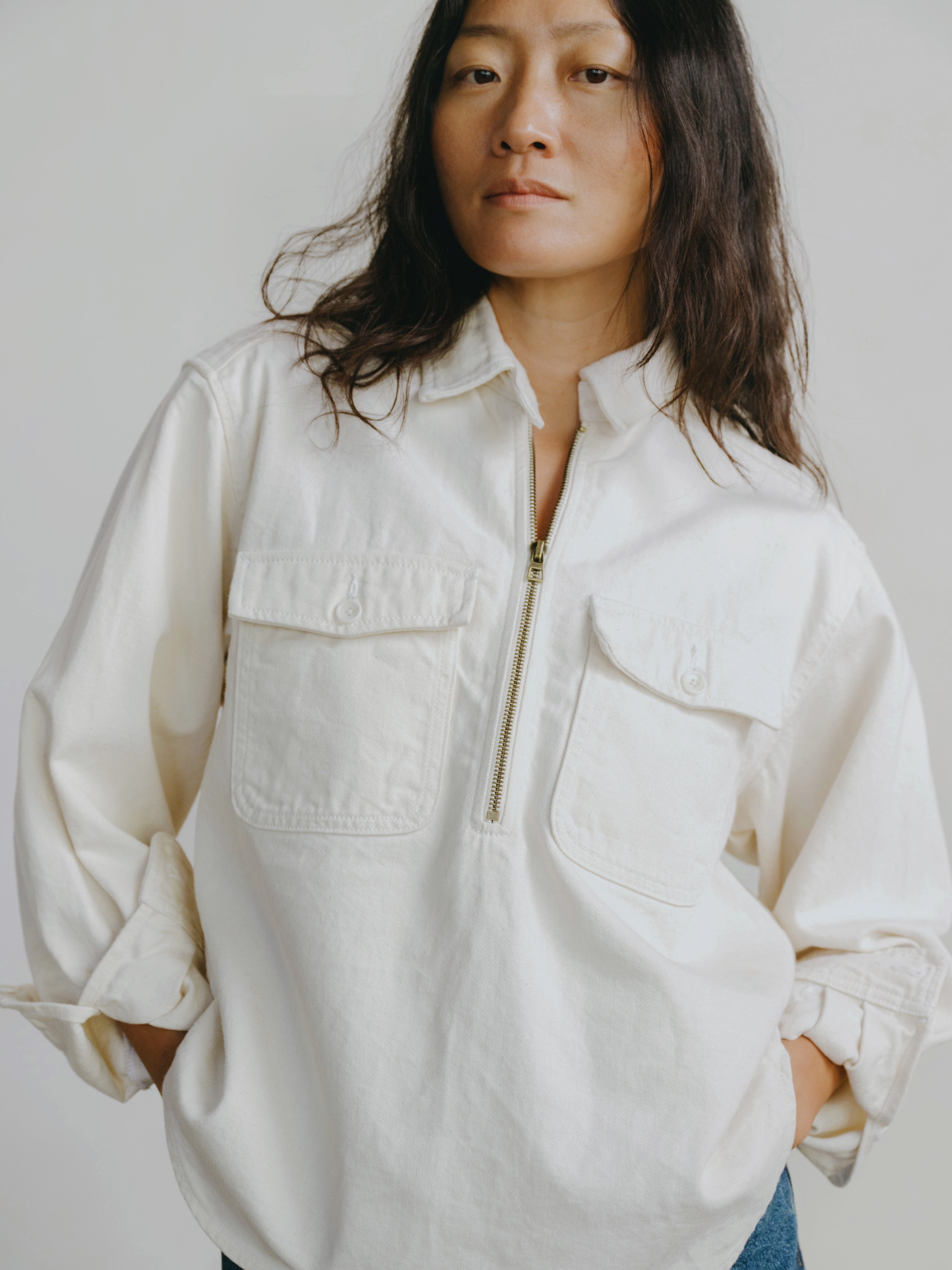 Thermal Insulation Zip Popover, Broken Twill, Putty