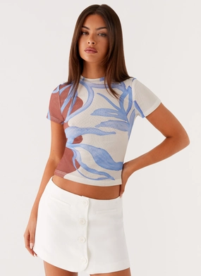Late Night Mesh Baby Tee - Bloom Wave Print Fashionable Piece Moisture Control Fabric