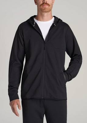 A.T. Performance French Terry Full Zip Hoodie for Tall Men in Black snap buttoned Weekend Wear