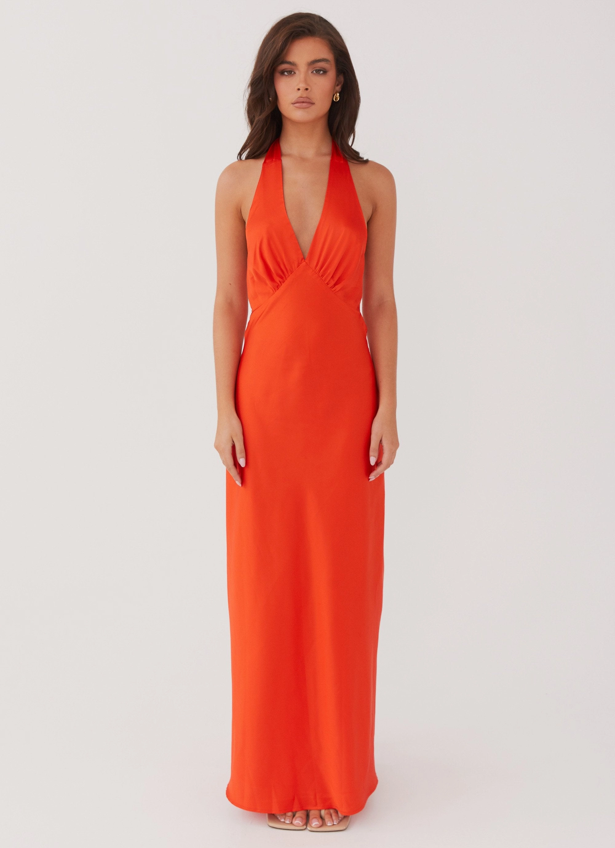 Hook-And-Eye Cozy Fit Heavy Hearted Satin Maxi Dress - Sunset