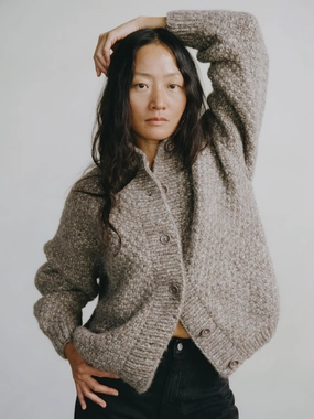 Bell Hand Knit Cardigan, Alpaca Cotton, Shrub Cozy All Day aesthetic features