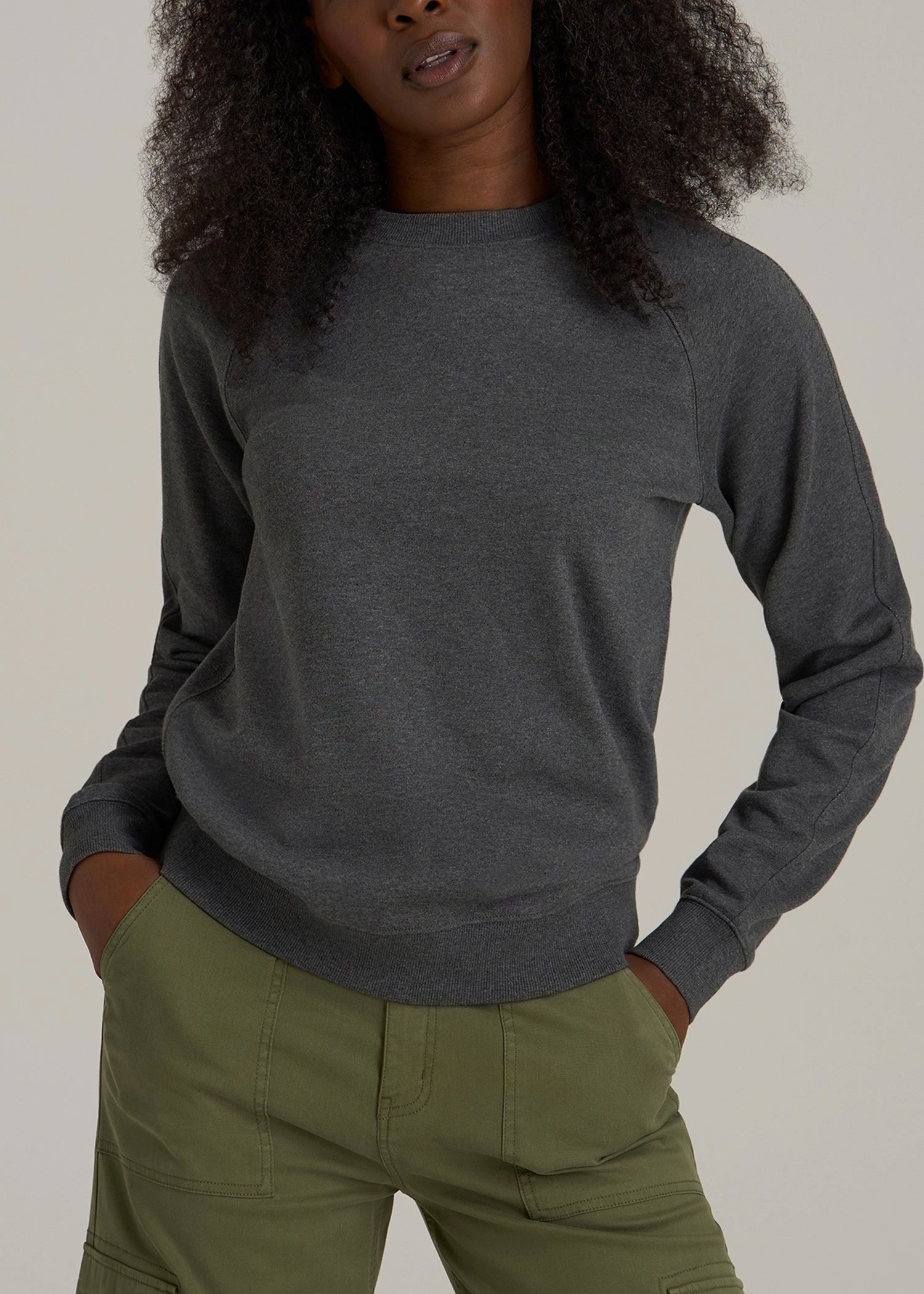 City Casual French Terry Crewneck Sweatshirt for Tall Women in Charcoal Mix