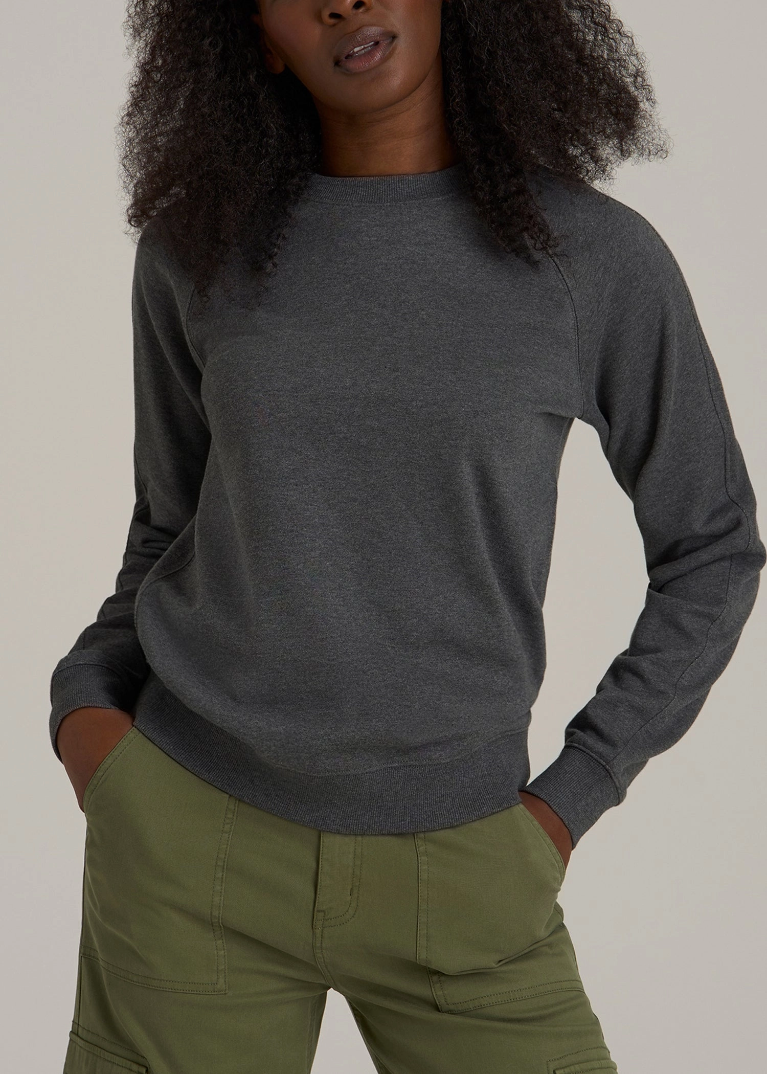 All-day Comfort French Terry Crewneck Sweatshirt for Tall Women in Charcoal Mix