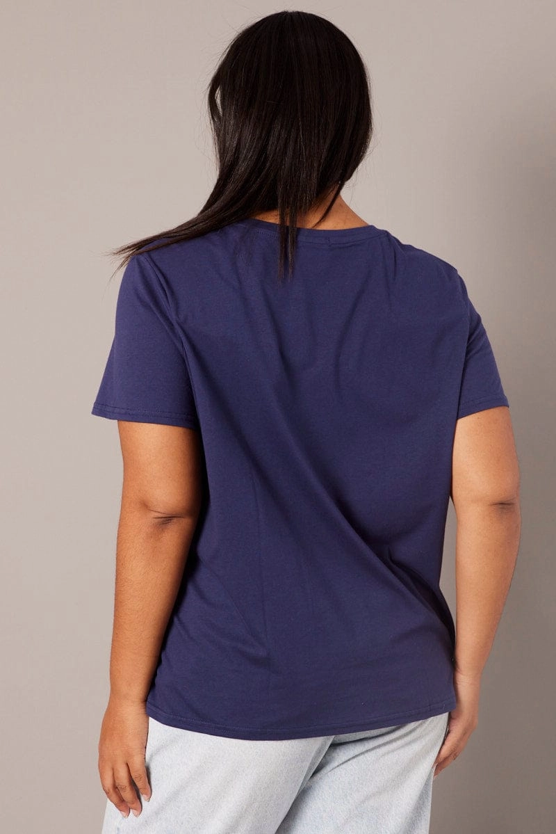 Comfort Apparel Casual Style Blue Graphic T-shirt Short Sleeve Crew Neck