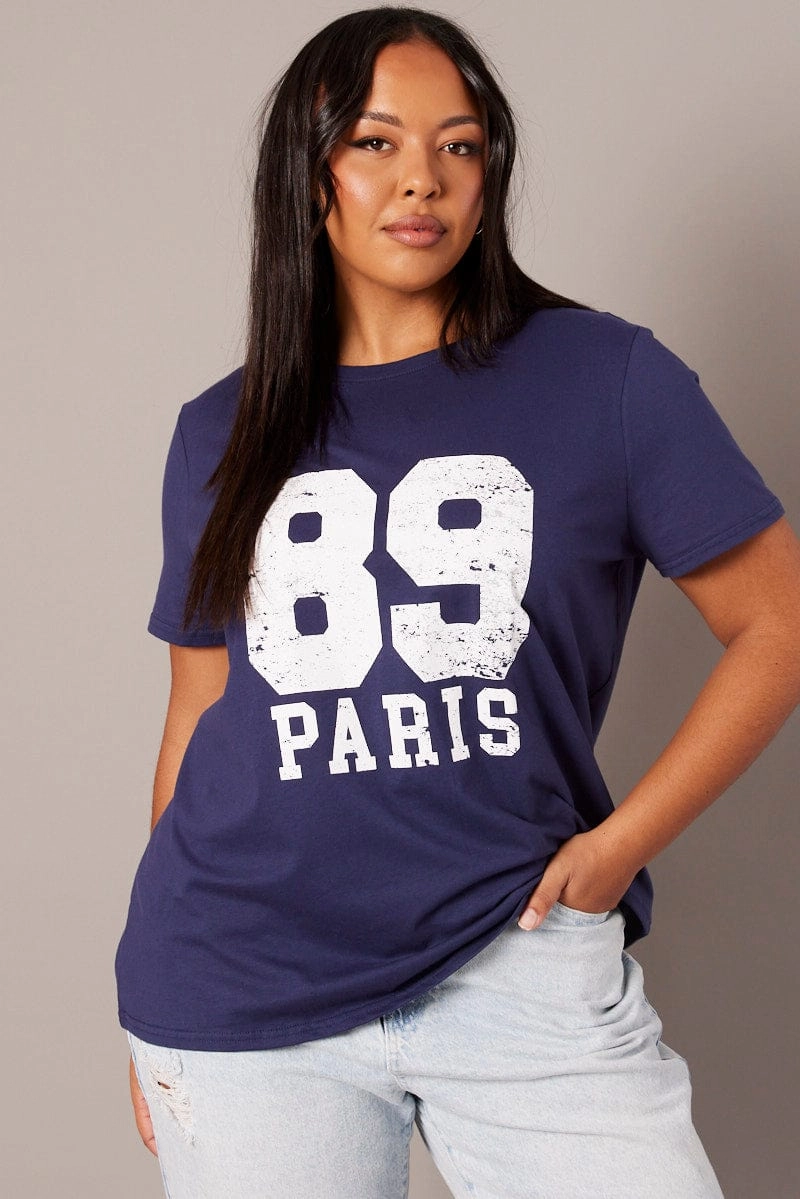 AntiPilling Treatment Blue Graphic T-shirt Short Sleeve Crew Neck
