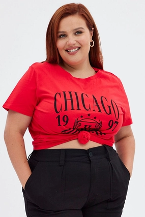 Red Graphic T-shirt Short Sleeve Crew Neck Fashion-Forward