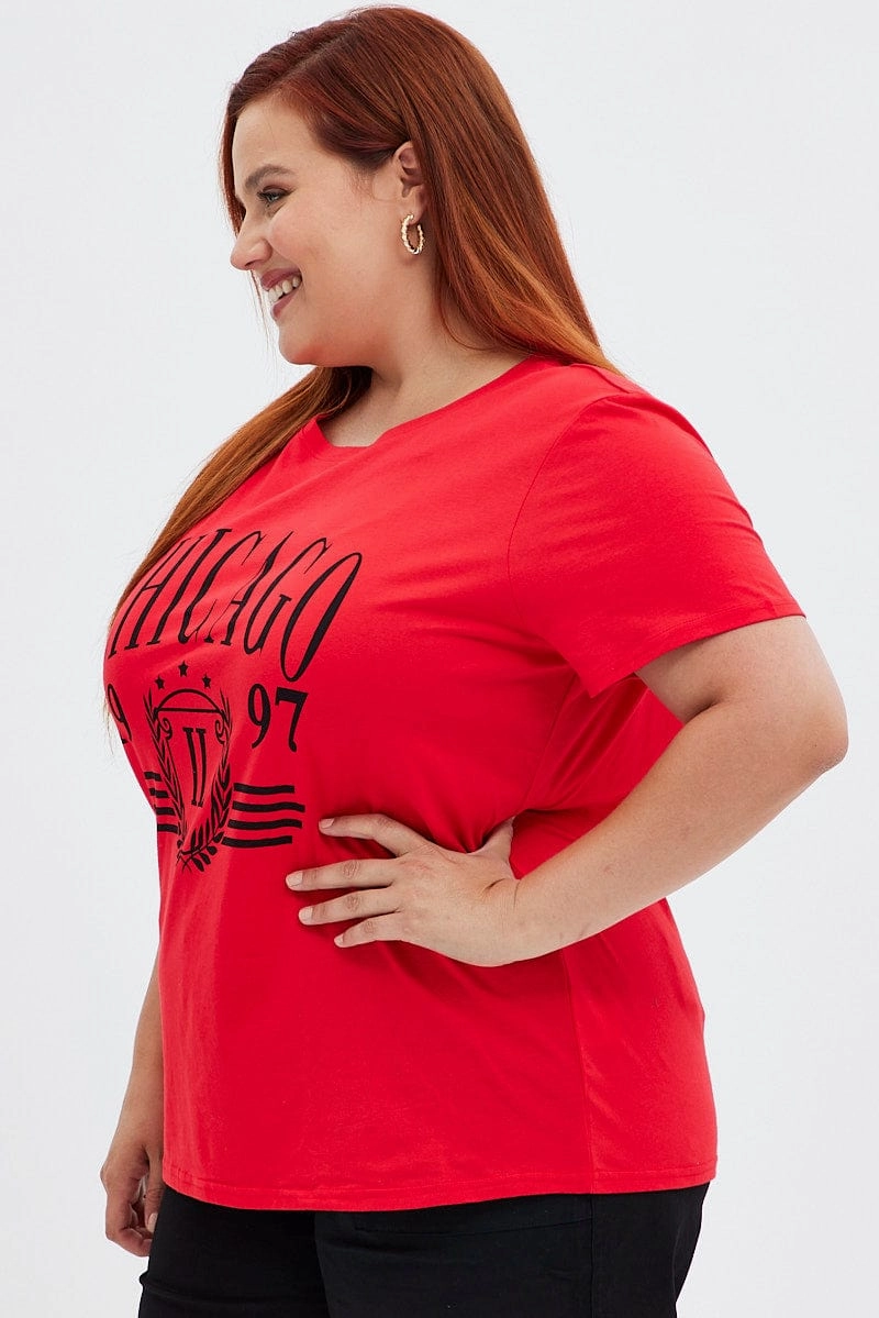 Red Graphic T-shirt Short Sleeve Crew Neck Fresh and Cool Soft Base