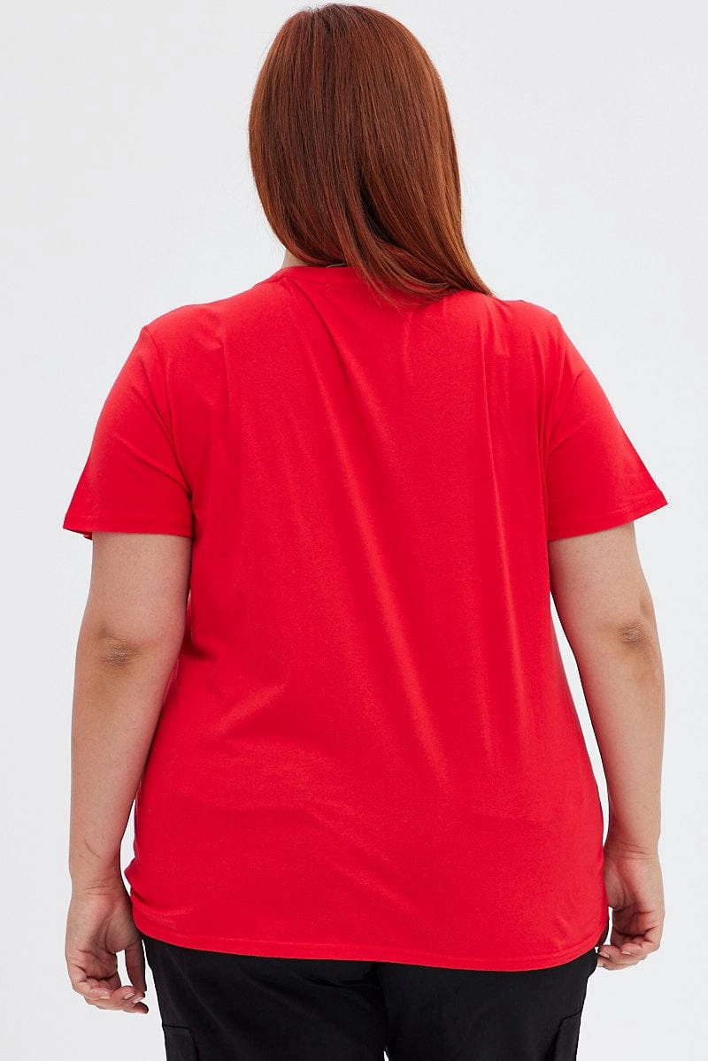 Classic Cut Simple Comfort Wear Red Graphic T-shirt Short Sleeve Crew Neck