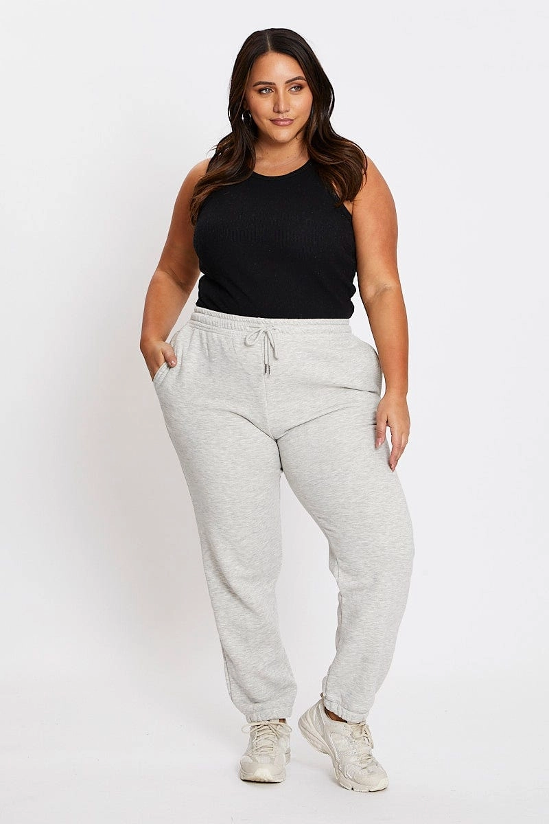 Grey Elastic Waist Track Pants Minimalist Waist Everyday Comfort Fit