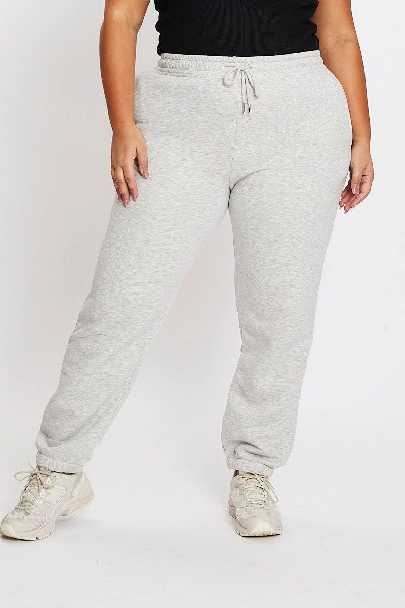 Linen blend Reinforced Stitching Grey Elastic Waist Track Pants
