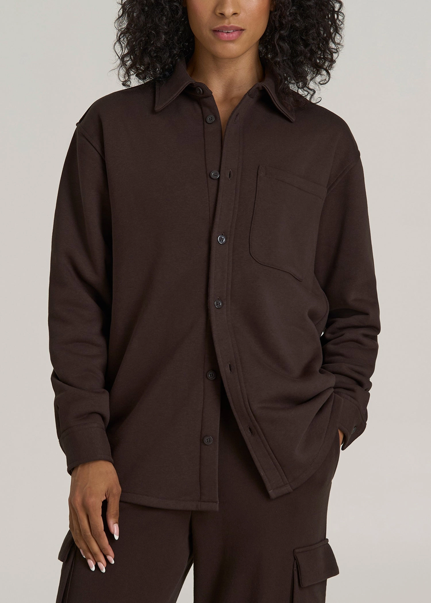 Functional Pockets Style Wearever 2.0 Fleece Women's Tall Shacket in Espresso