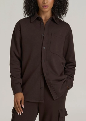 Wearever 2.0 Fleece Women's Tall Shacket in Espresso Stretch Paneling