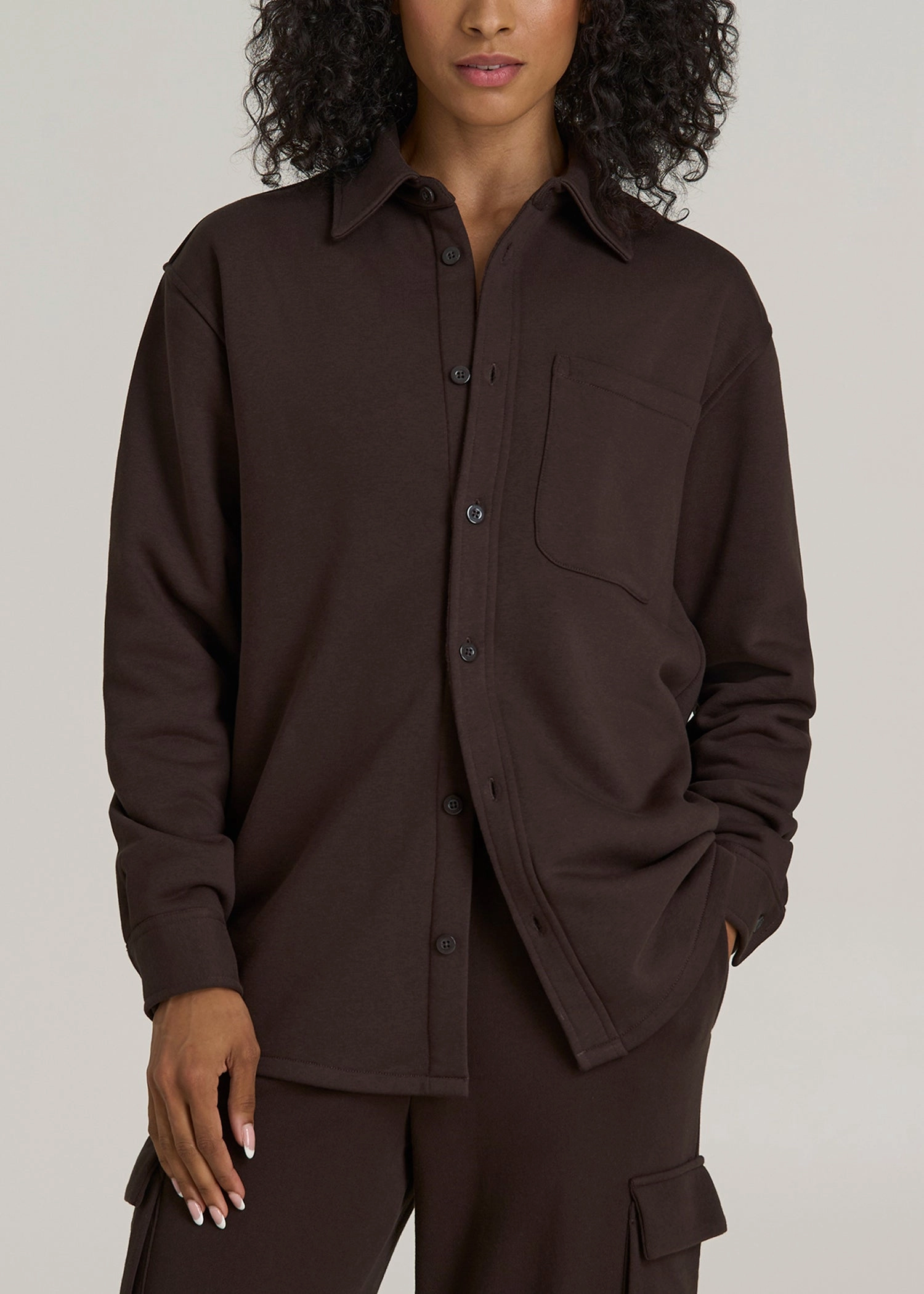 Wearever 2.0 Fleece Women's Tall Shacket in Espresso Neutral Style