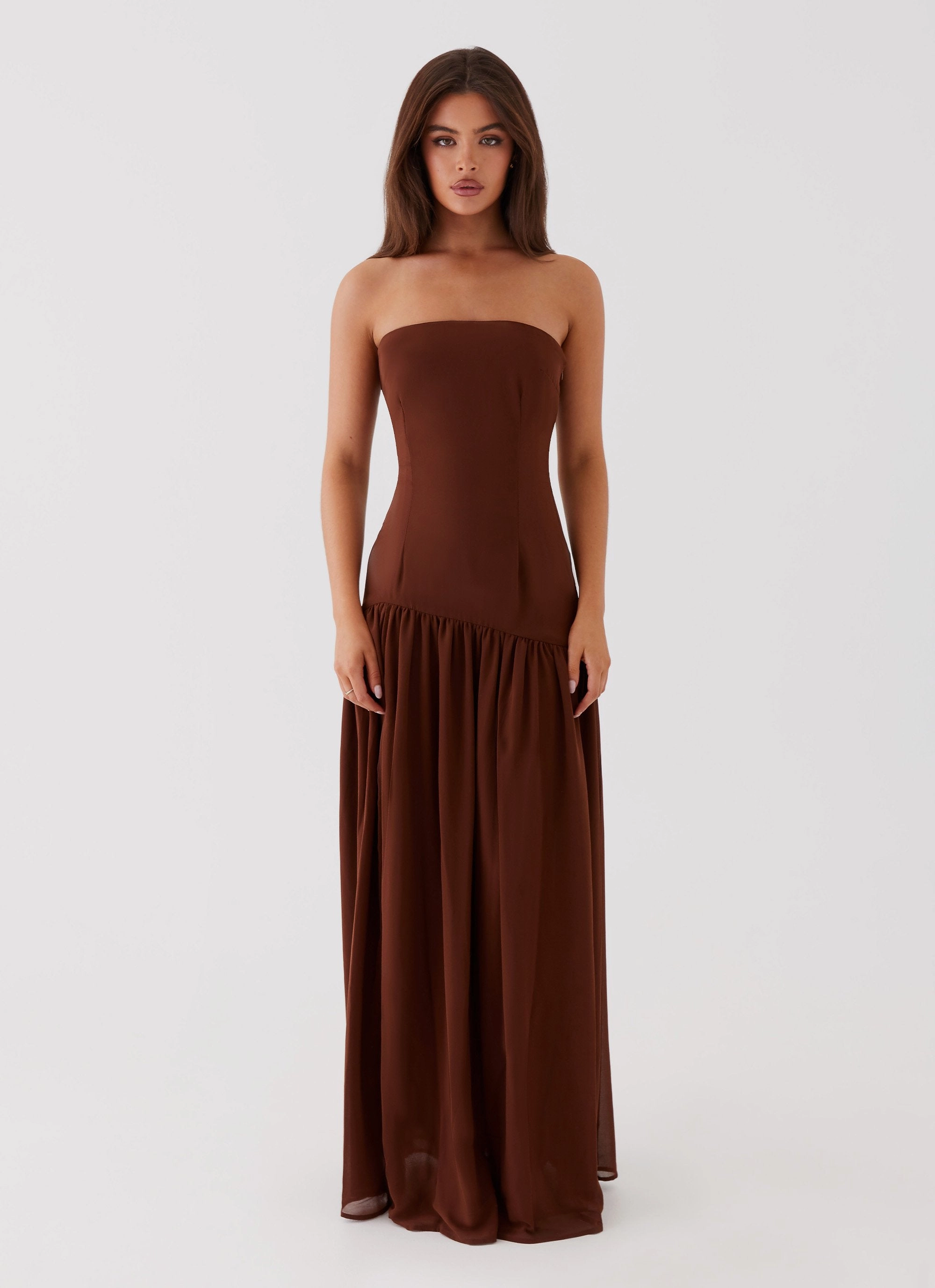 Eden Strapless Maxi Dress - Brown museum visit Curvy Glam