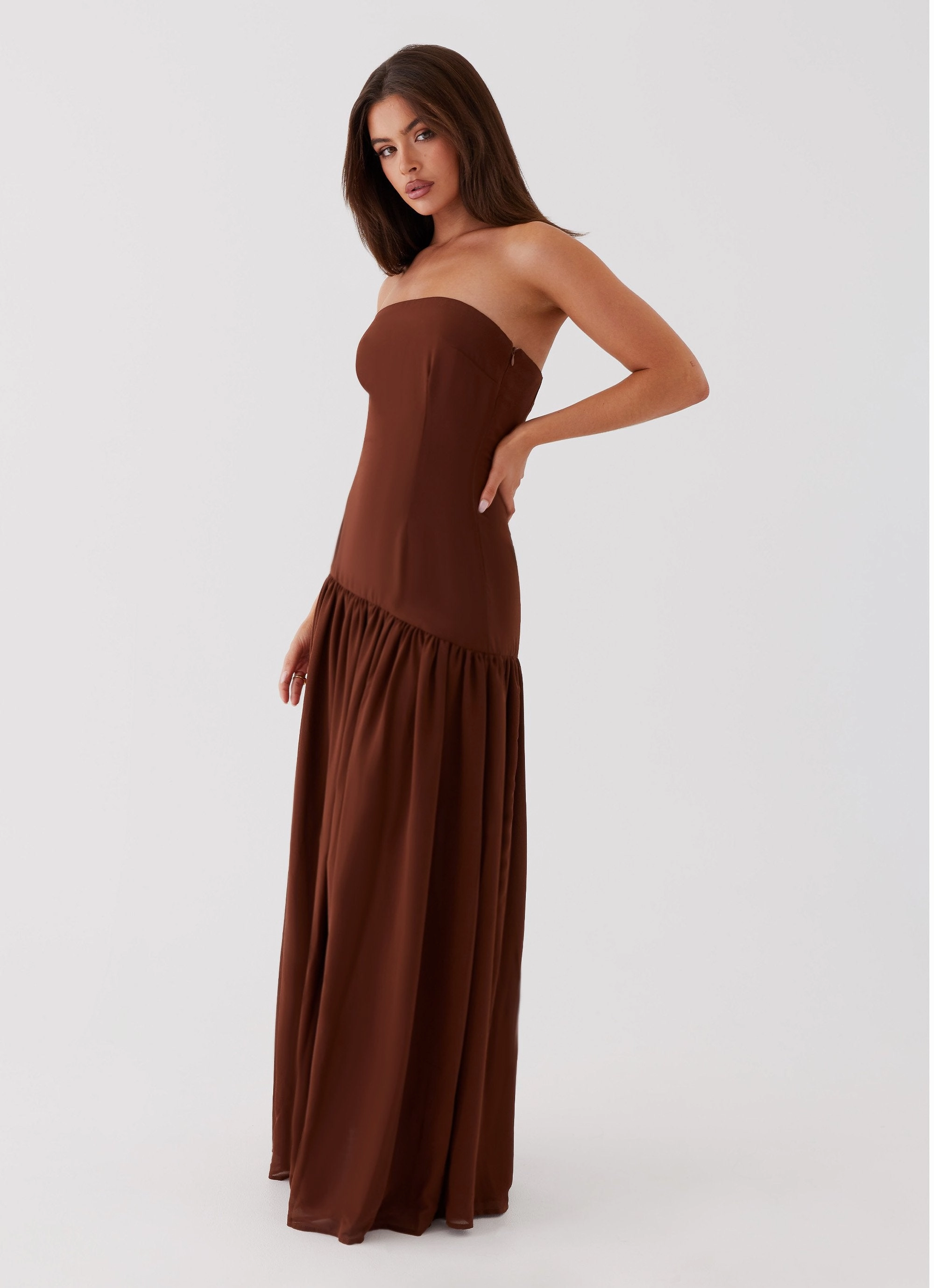Sleek Motion Eden Strapless Maxi Dress - Brown