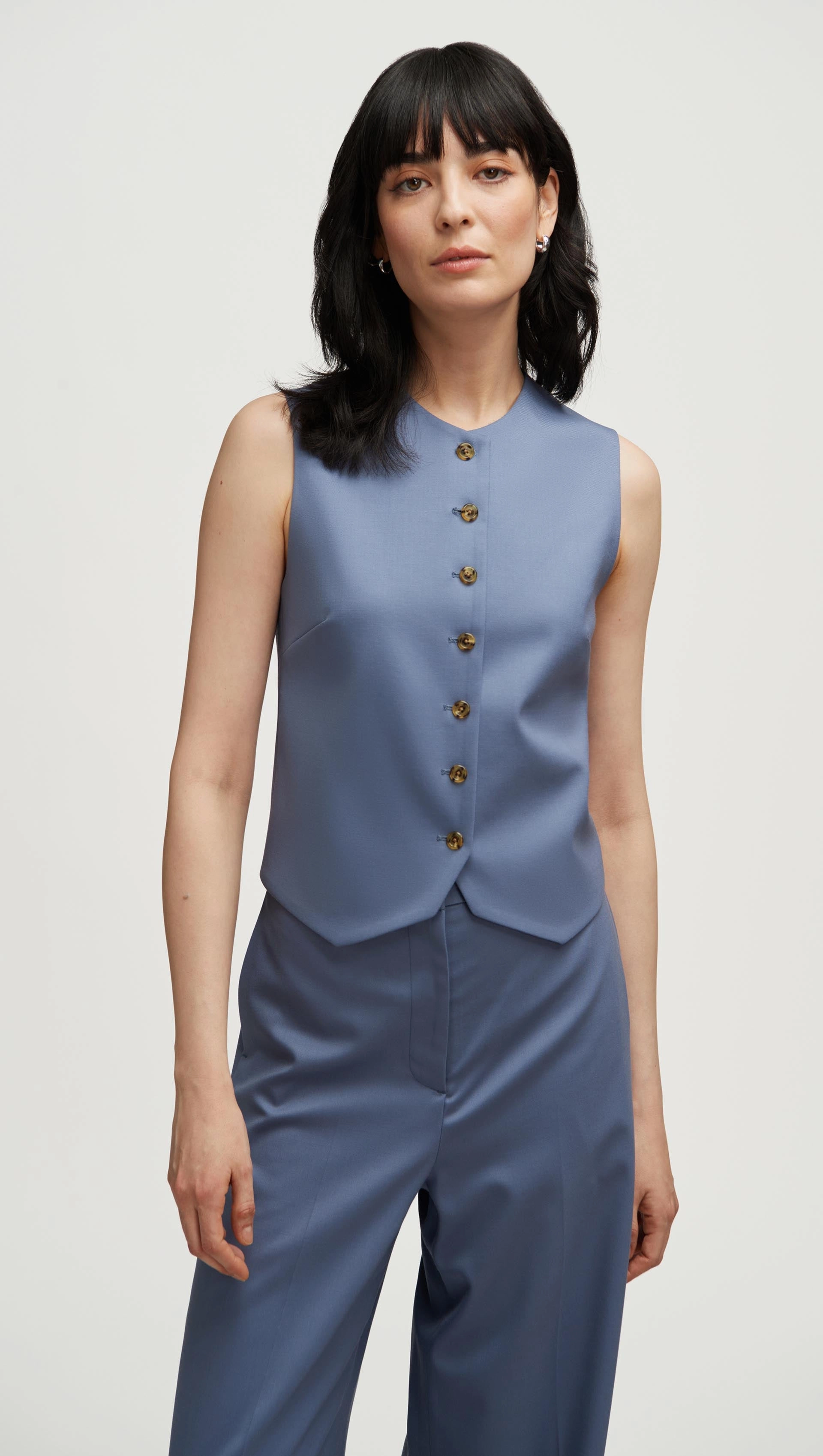 High-Neck Button Waistcoat in Seasonless Wool | Powder Blue Tencel Lyocell Fiber