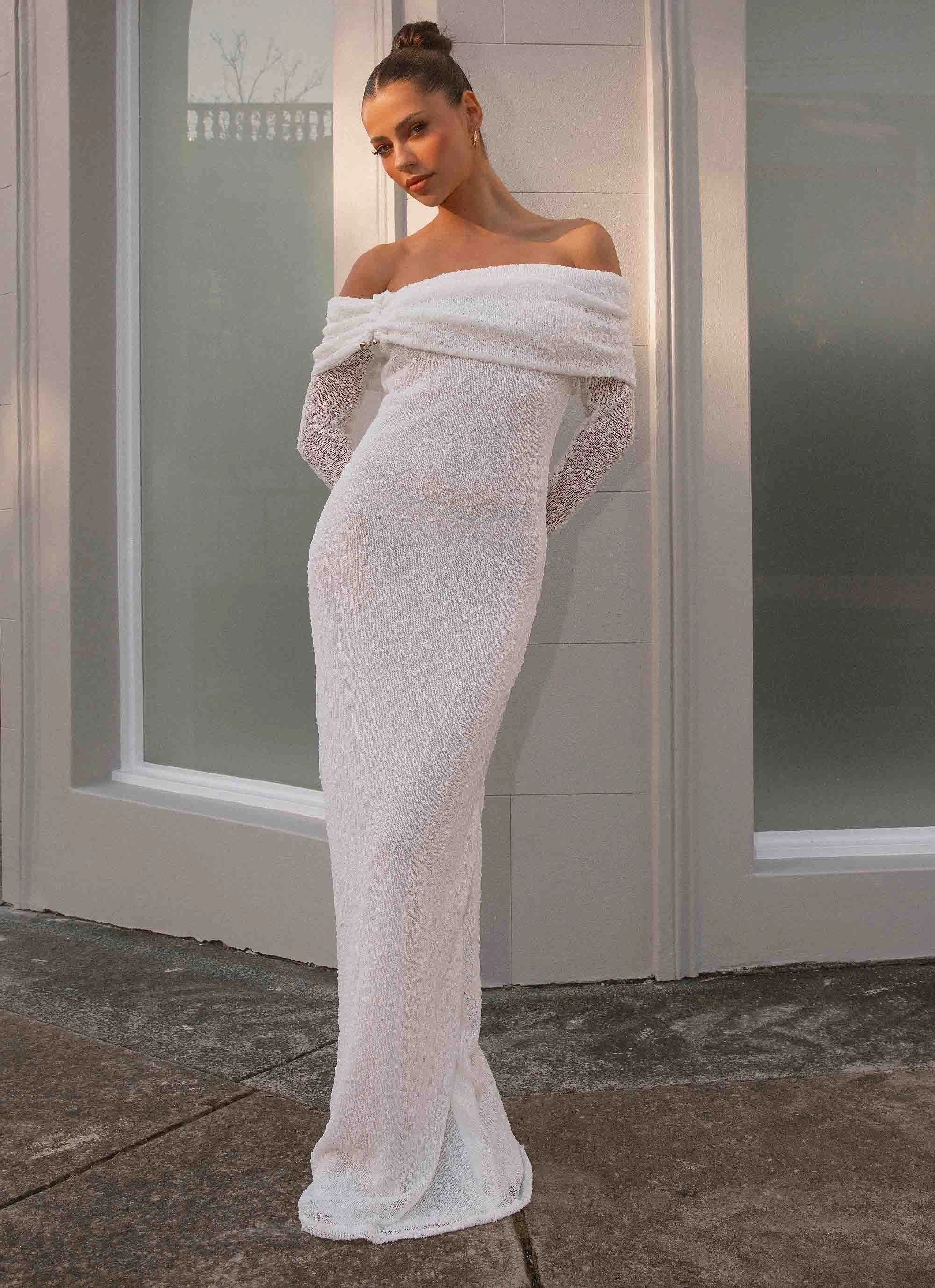 Pollyanna Knit Hardware Maxi Dress - Ivory Square-Neck
