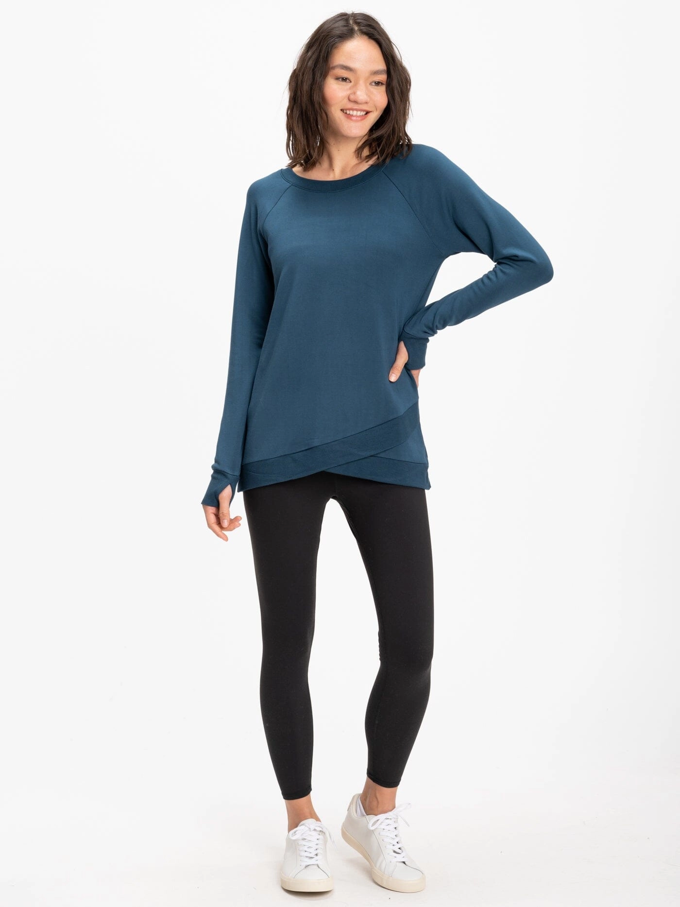 Convertible Collar Design Eco Friendly Dyed Fabric Leanna Feather Fleece Tunic