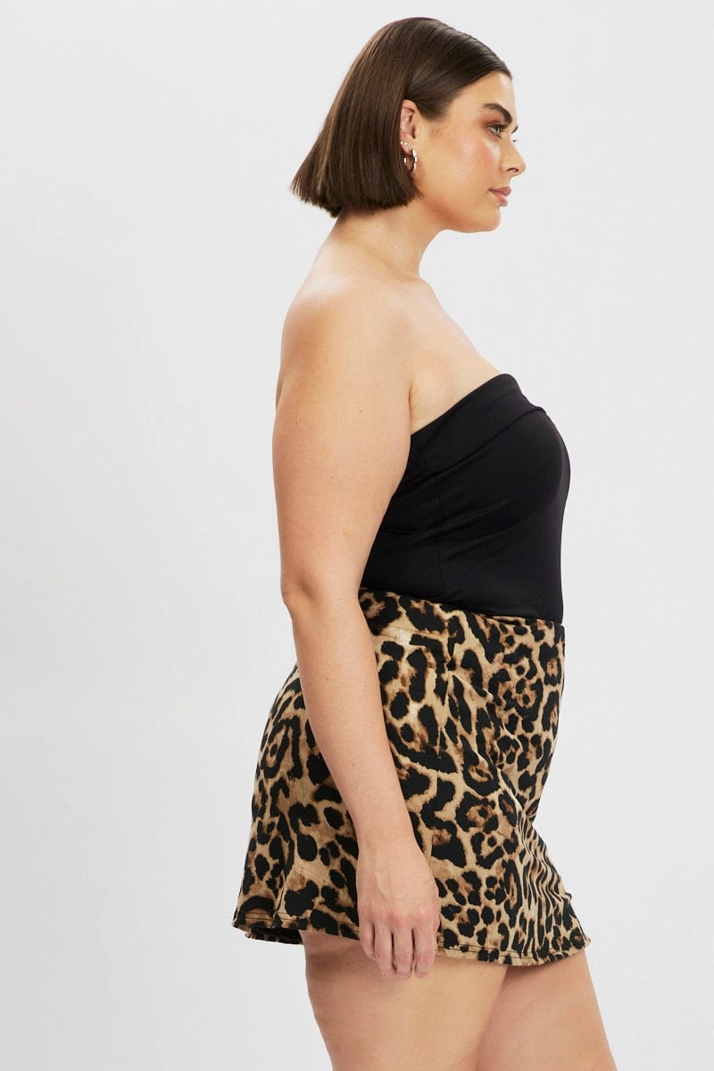 smooth zipper Brown Animal Print Jersey Split Leopard Mini Skirt