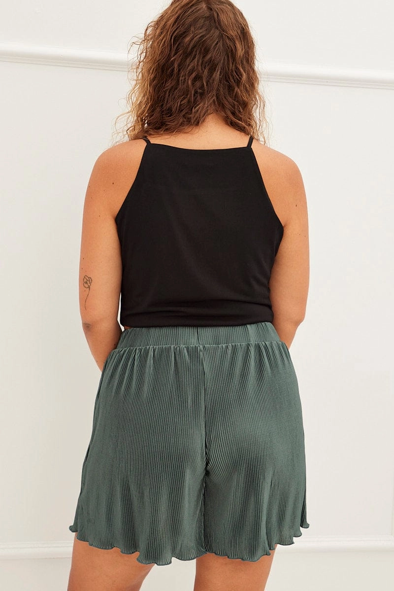 light texture Baby shower gift Green High Rise Plisse Elastic Waist Shorts