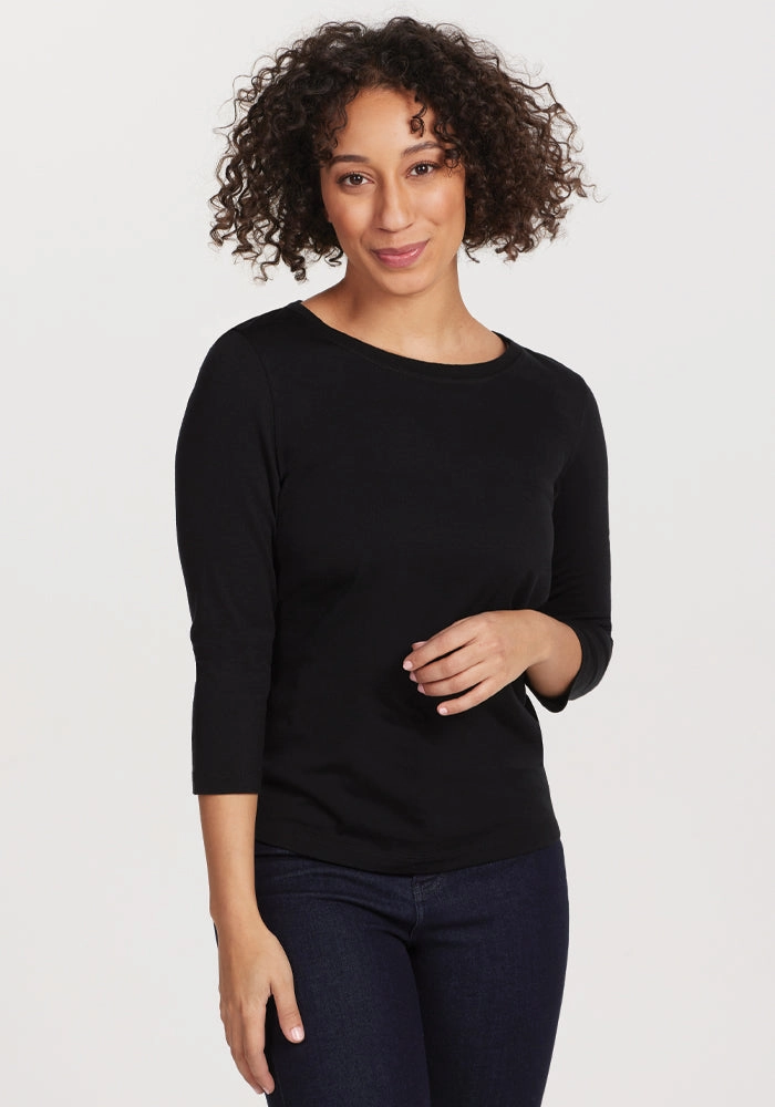 No Shrink Technology Jenny 3/4 Sleeve Crew Neck - Black