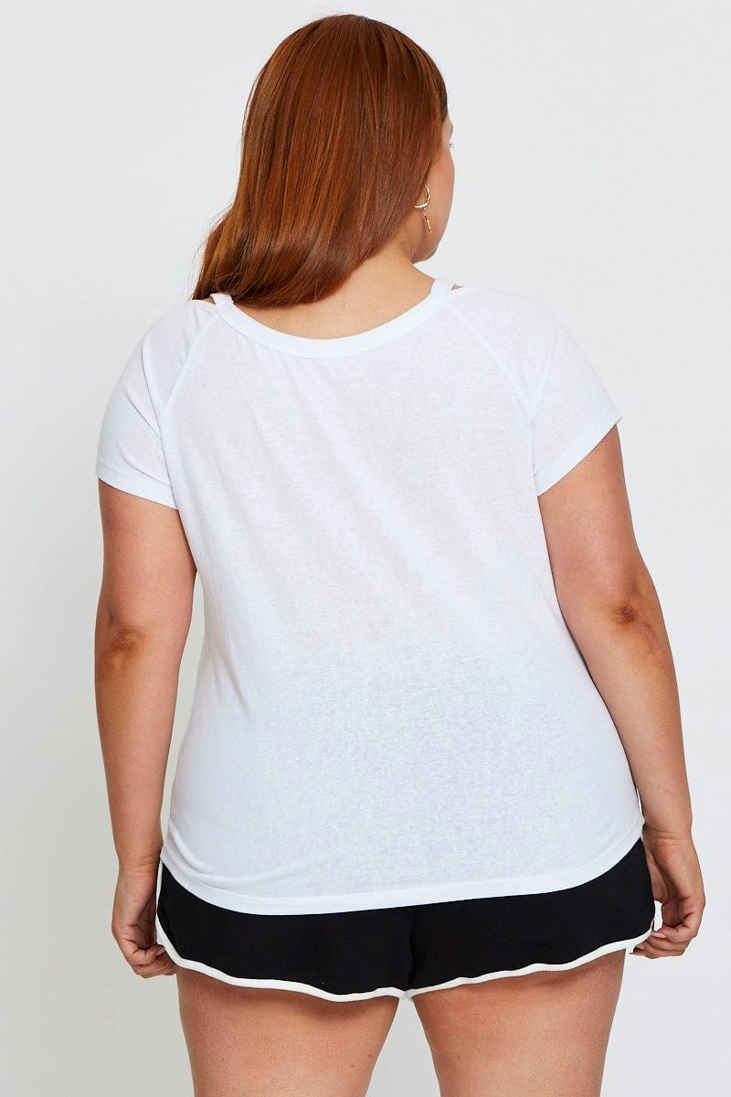 Placement Graphic T-shirt Celestial Cold Shoulder Cotton Blend Simple Comfort Look