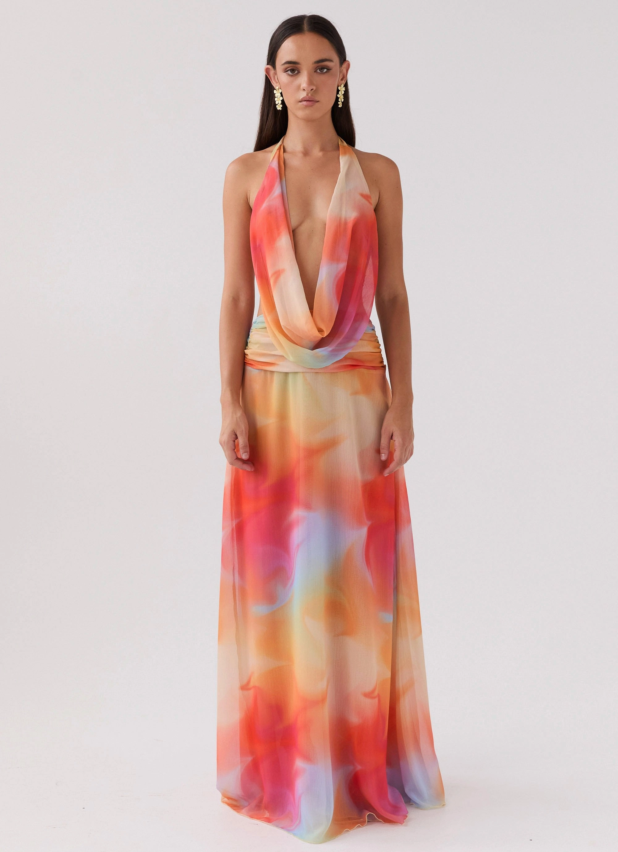 Elysia Chiffon Maxi Dress - Rainbow Office Wear Day Glow