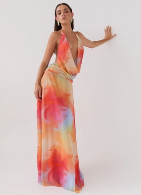Seasonal piece Lounge Feel Elysia Chiffon Maxi Dress - Rainbow