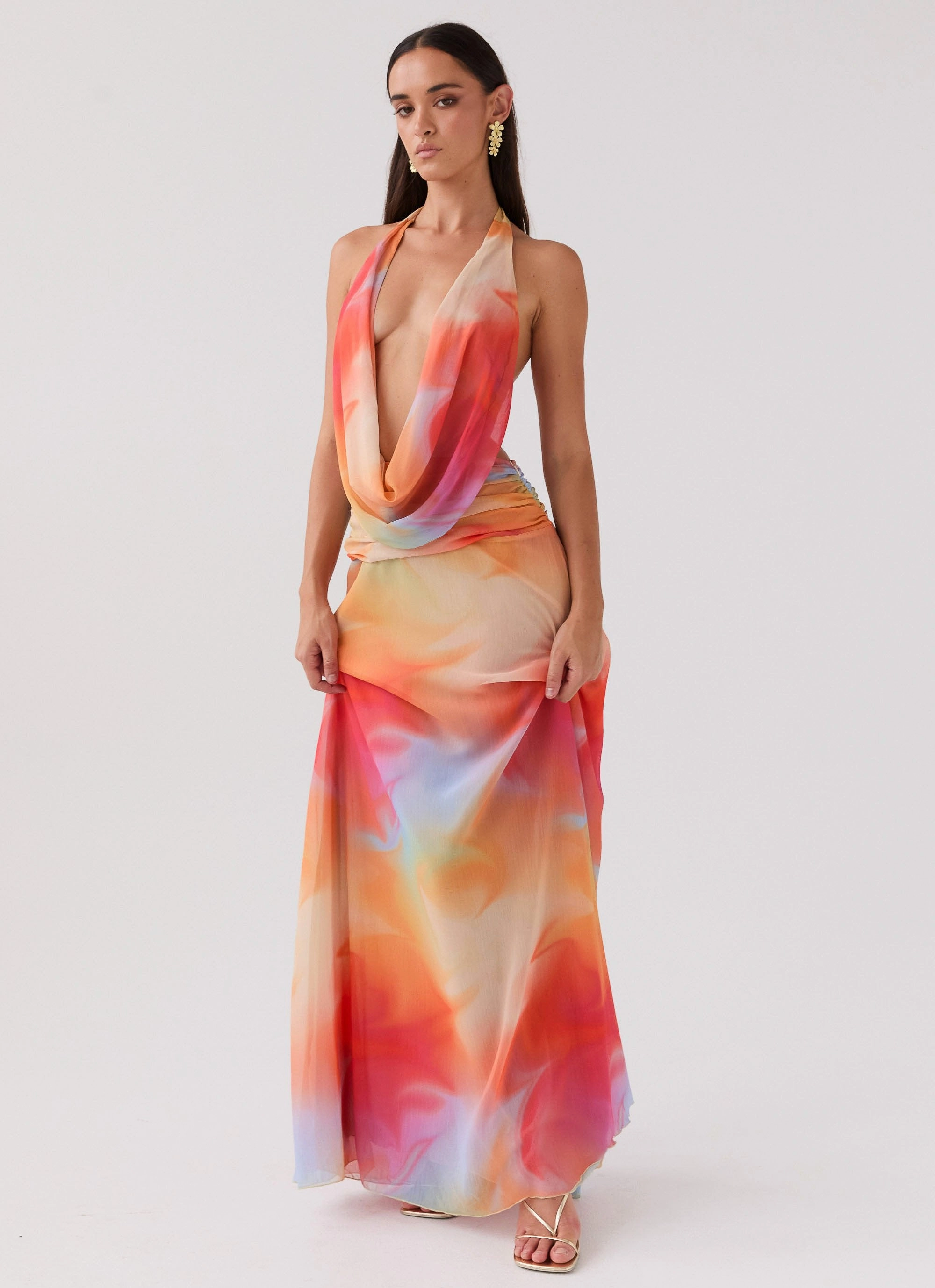 Chic Mom Machine-washable Elysia Chiffon Maxi Dress - Rainbow