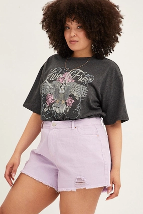 Purple Relaxed Denim Shorts High Rise Body Motion
