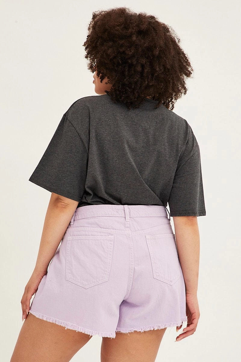 Thermoregulating Fabric Durable Quality Purple Relaxed Denim Shorts High Rise
