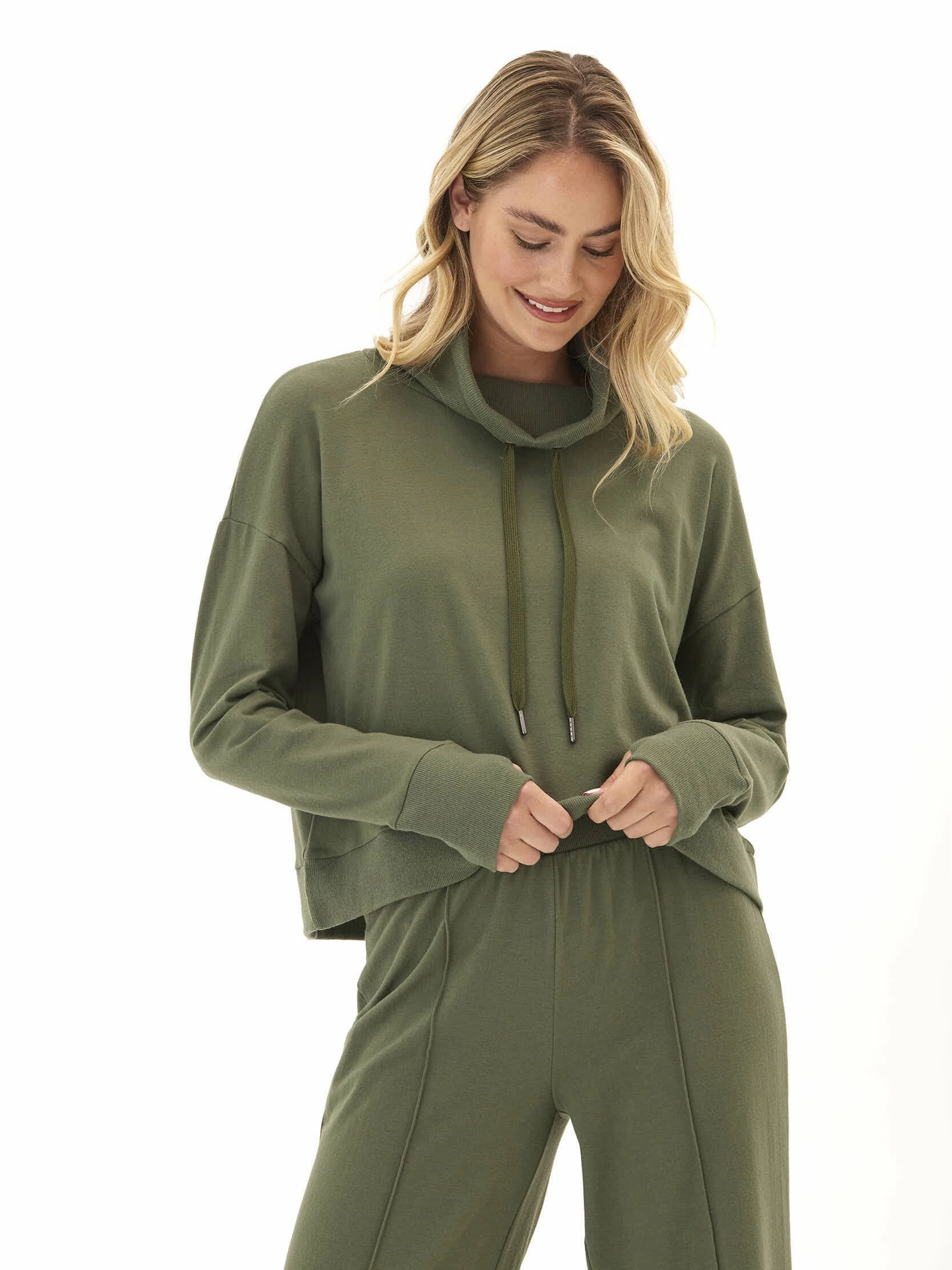 Eco Friendly Textile Shai Cozy Fleece Cowl Neck Pullover