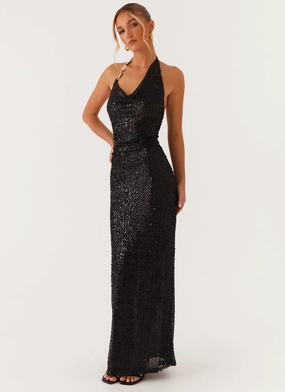 After Tonight Sequin Cowl Neck Maxi Dress - Black ReinforcedHem