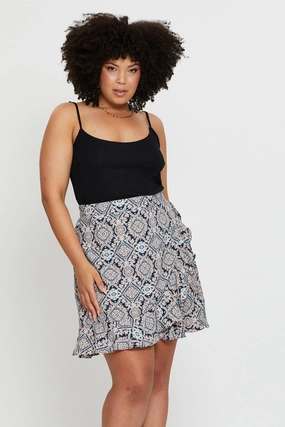 Paisley Pr Mini Skirt Ruffle Hem casual finish Neat Style