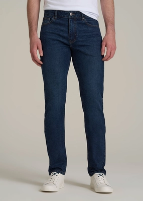 Dylan Slim Fit Jeans for Tall Men in Faded Dark Indigo Wear Anytime Lifestyle Outfit