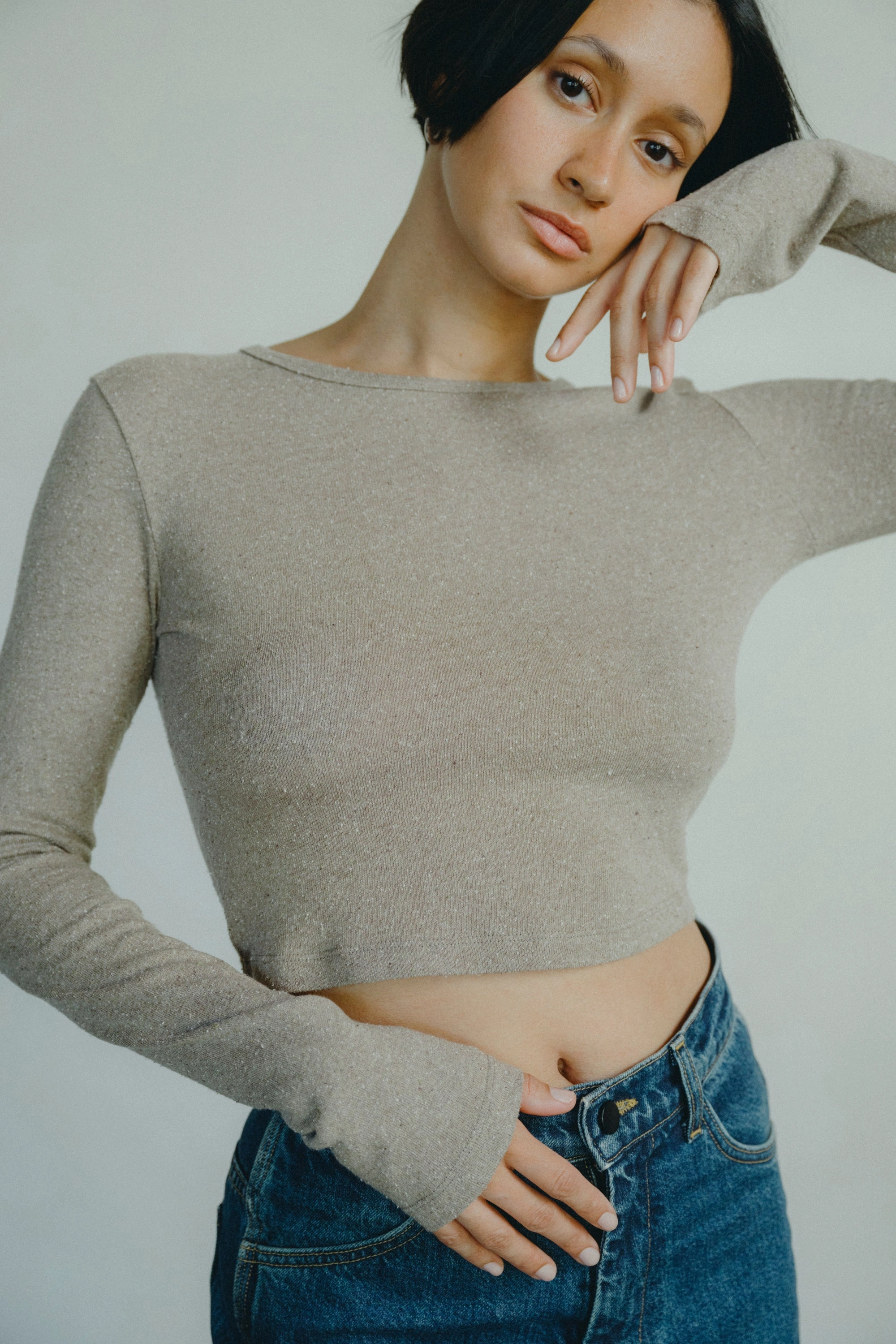 soft fit Lia Top, Regen Silk Noil Jersey, Twig Heather