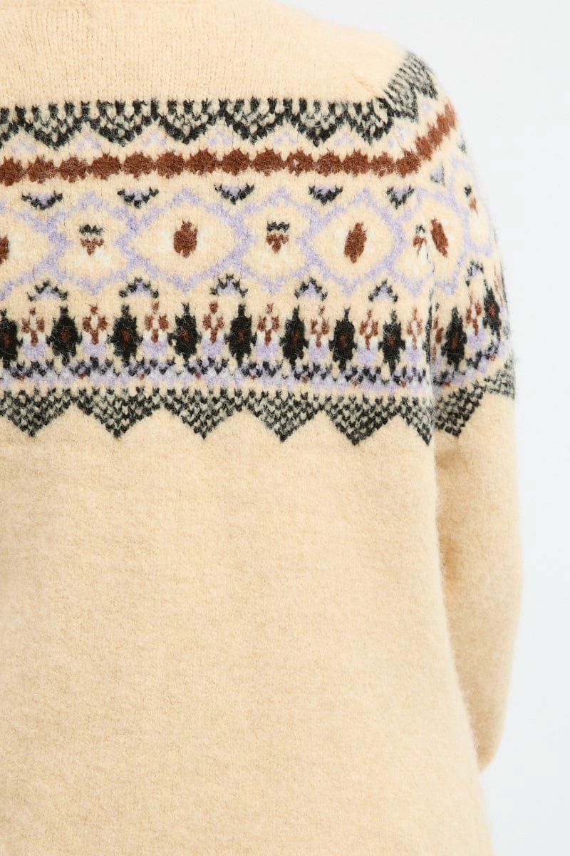 Dynamic Compression Fit Eco Certified Textile Multi Aztec Knit Cardigan Long Sleeve Crew Neck