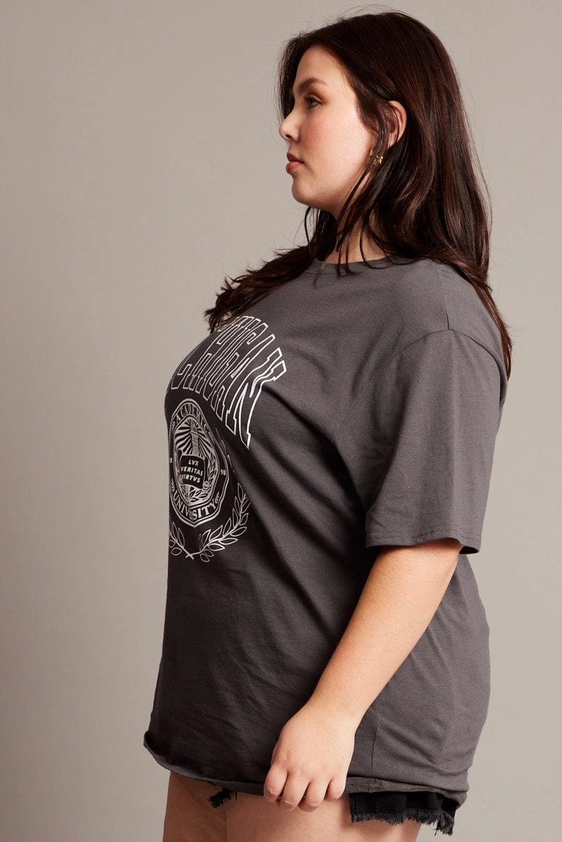 Ultra Soft Blended Textile Trendy Fashion Grey Graphic T-shirt Short Sleeve Crew Neck