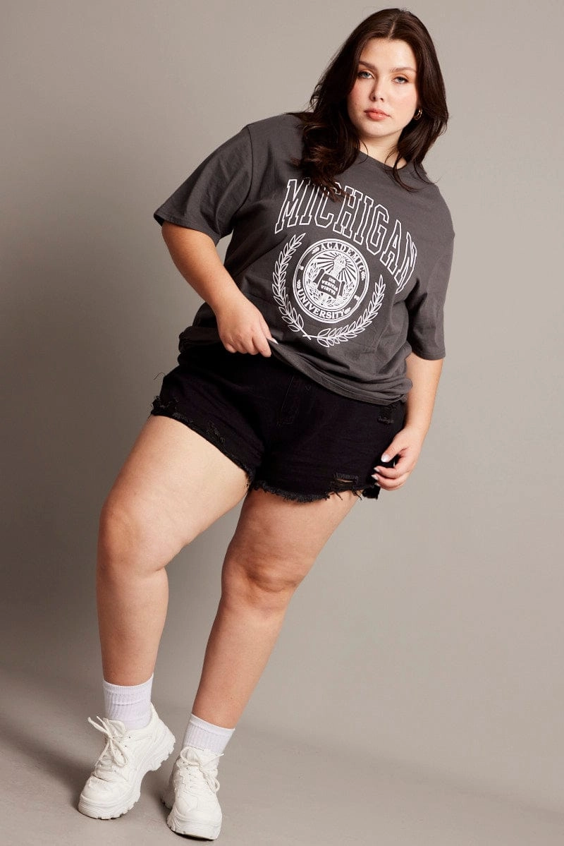 Low Impact Dye timeless Grey Graphic T-shirt Short Sleeve Crew Neck